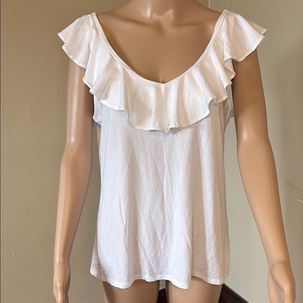 White Sleeveless Ruffled Blouse